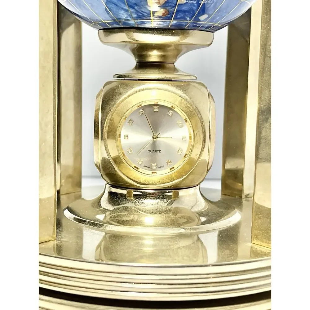 Alexander Kalifano 3-Timepieces Thermometer Rotating Gemstone Brass Globe 8.75”